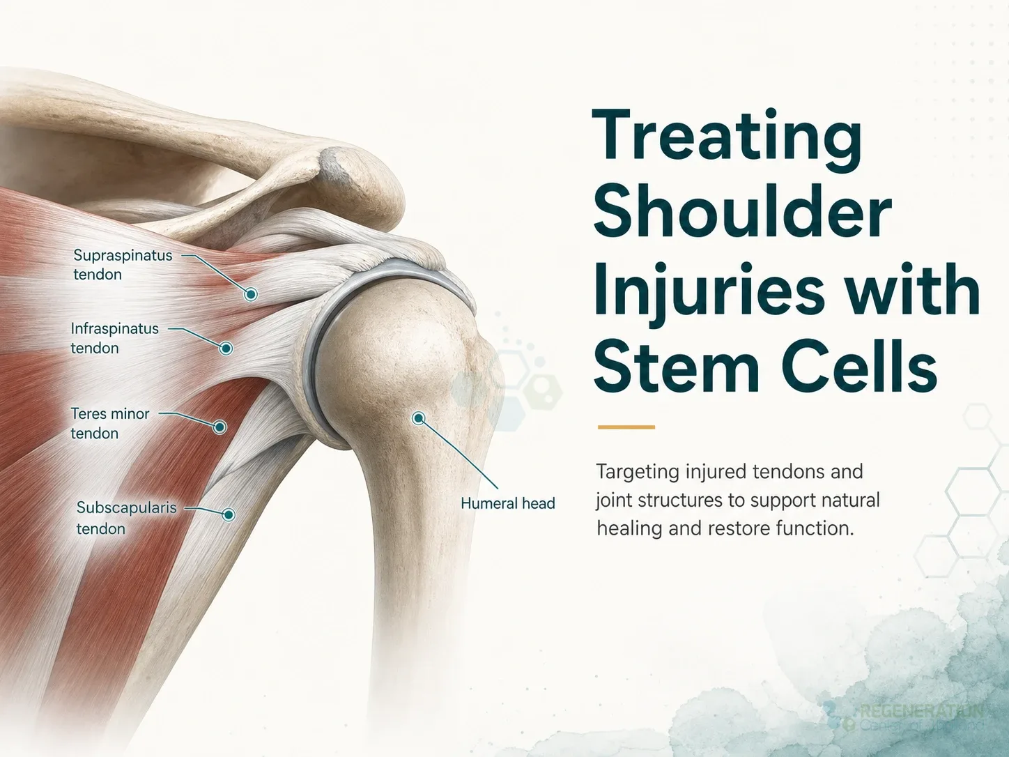 Clinical editorial image for Treating Shoulder Injuries with Stem Cells, including the section headline.