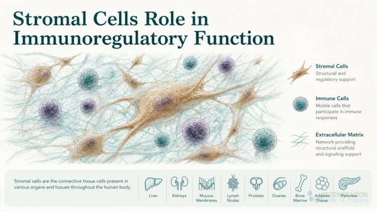 Clean clinical illustration for Stromal Cells Role in Immunoregulatory Function with concise explanatory text.