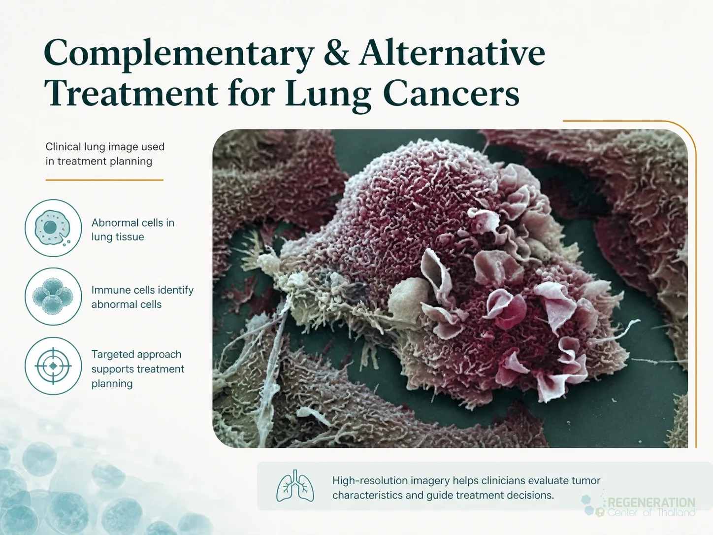 Clean clinical illustration for Complementary & Alternative Treatment for Lung Cancers with concise explanatory text.