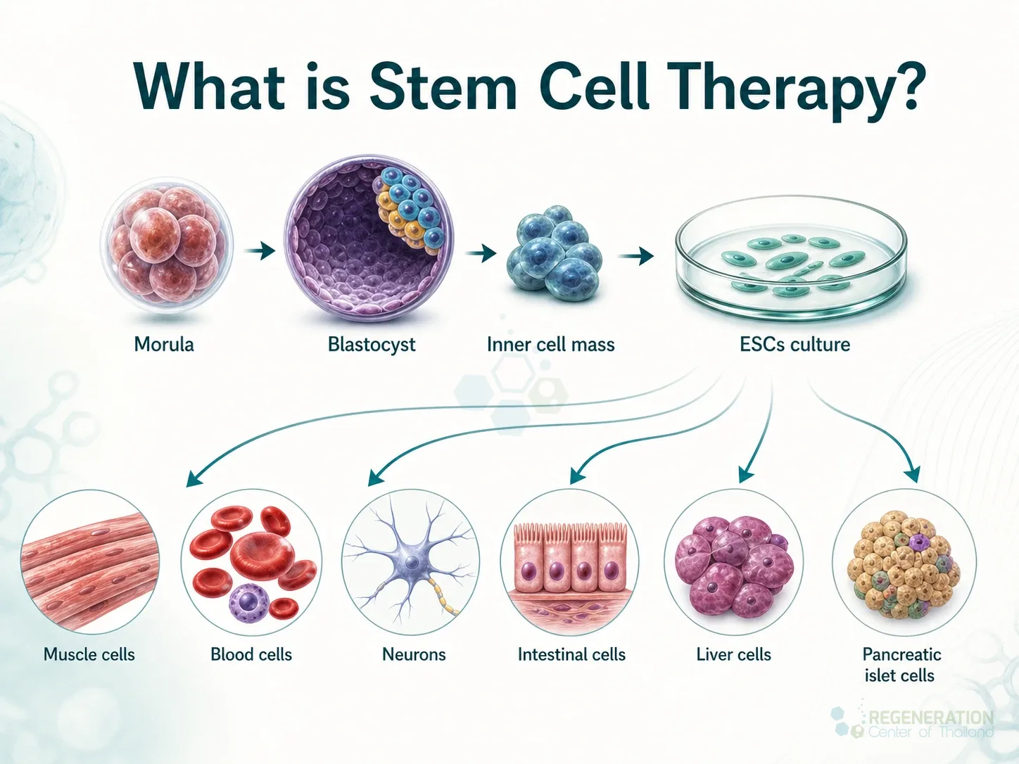 Clean clinical embryonic stem cell differentiation illustration