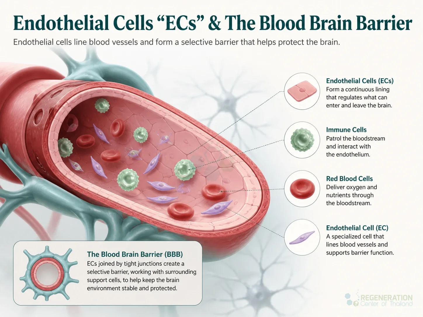 Medical illustration comparing endothelial cell states within a blood vessel for The Endothelial Cells & Endothelium Layer.