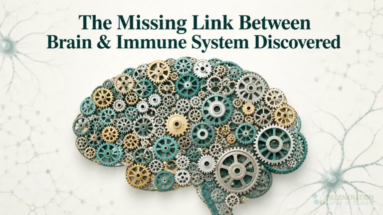 Illustration of a brain formed by interconnected gears representing the future of neuroscience for The Missing Link Between Brain & Immune System Discovered.