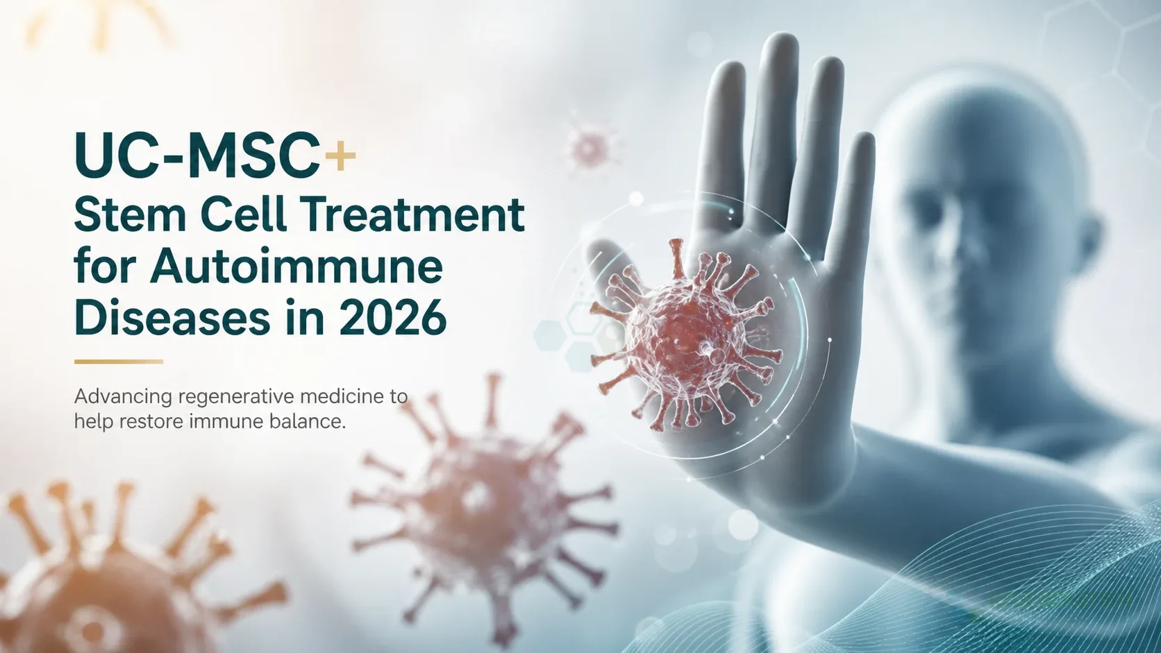 Illustration of cellular therapy research for autoimmune disorders for UC-MSC+ Stem Cell Treatment for Autoimmune Diseases in 2026.