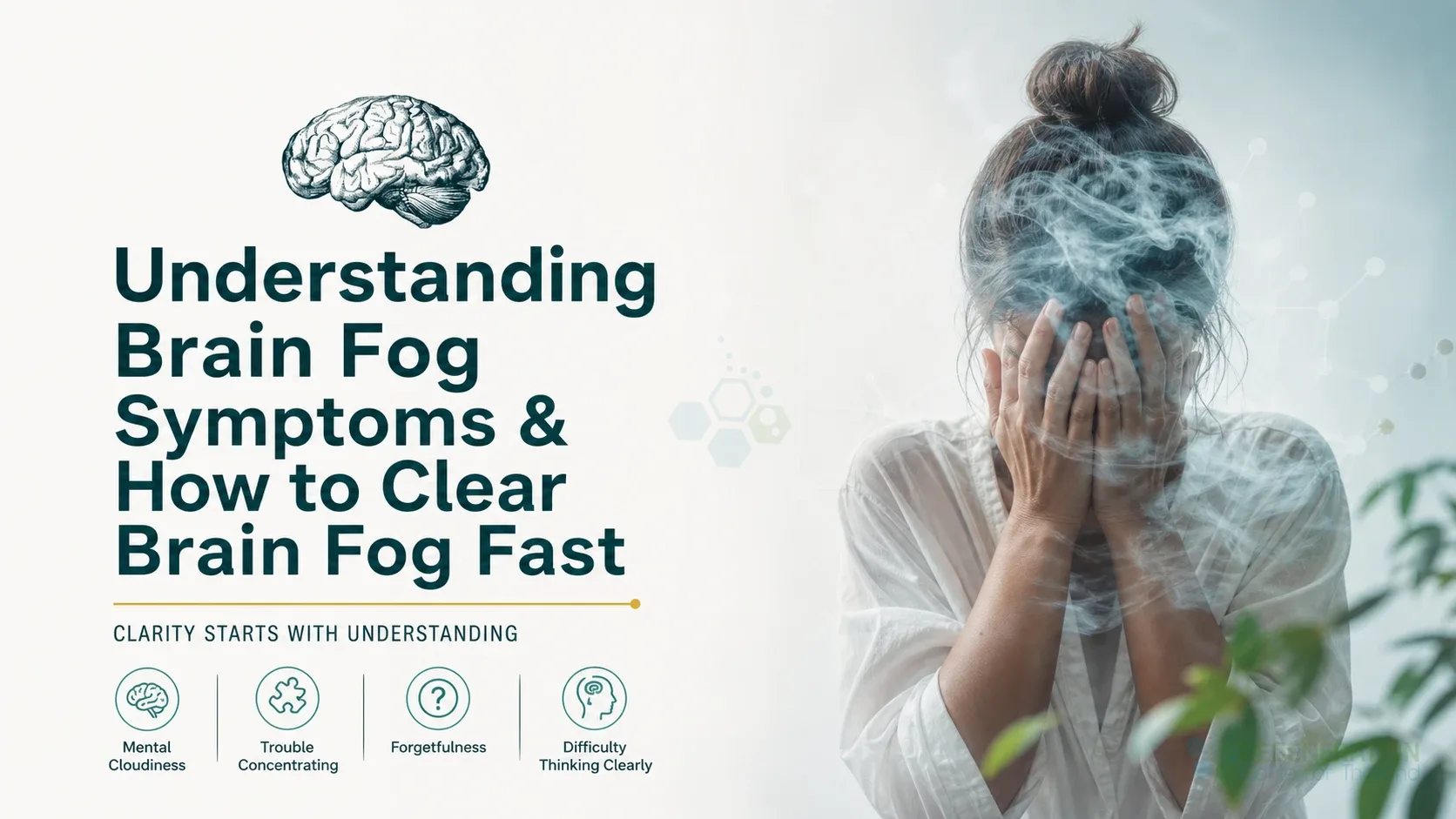Editorial illustration for Understanding Brain Fog Symptoms & How to Clear Brain Fog Fast, including the authored section headline.