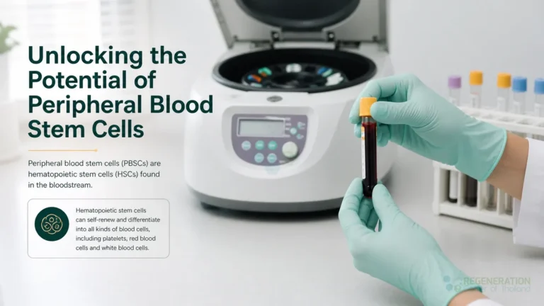 Gloved laboratory professional preparing a blood sample beside a centrifuge for Unlocking the Potential of Peripheral Blood Stem Cells.
