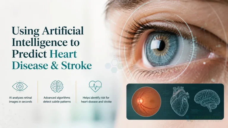 Digital eye illustration representing artificial intelligence analysis for heart disease risk for Using Artificial Intelligence to Predict Heart Disease & Stroke.