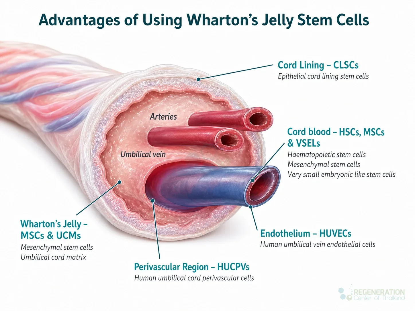 Editorial illustration for Advantages of Using Wharton's Jelly Stem Cells, including the authored section headline.