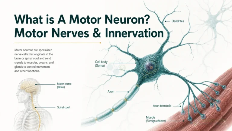 Clean clinical illustration for What is A Motor Neuron? Motor Nerves & Innervation with concise explanatory text.
